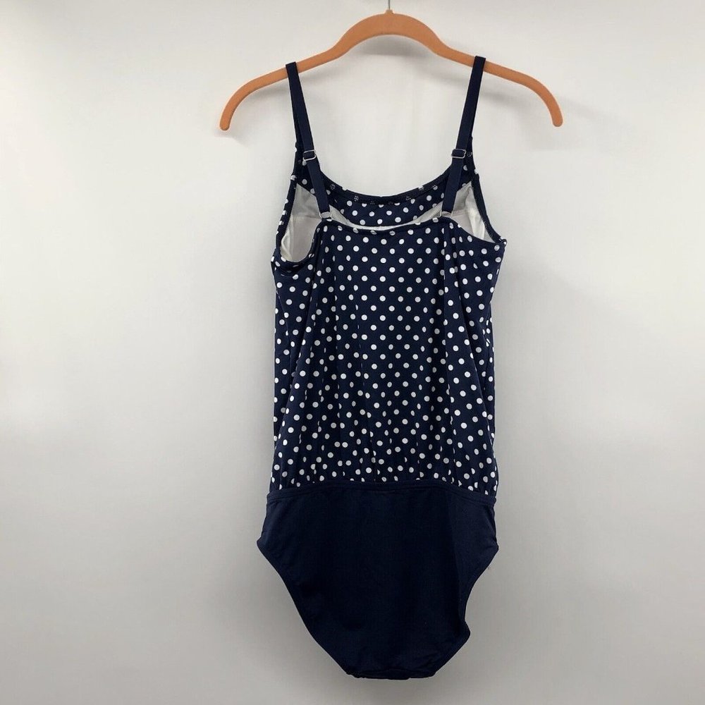 Lands End Maternity Swim Suit Womens 6 Used Navy Polka Dot One Piece - Picture 2 of 15